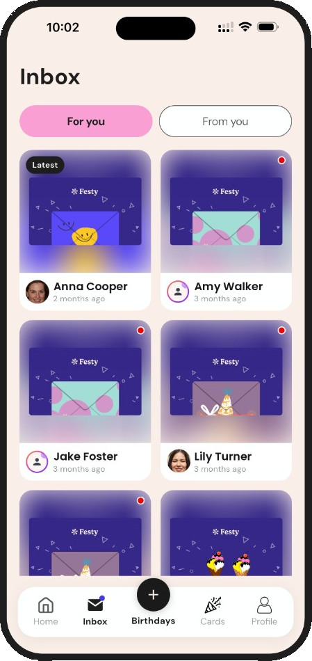 Festy inbox with celebrations
