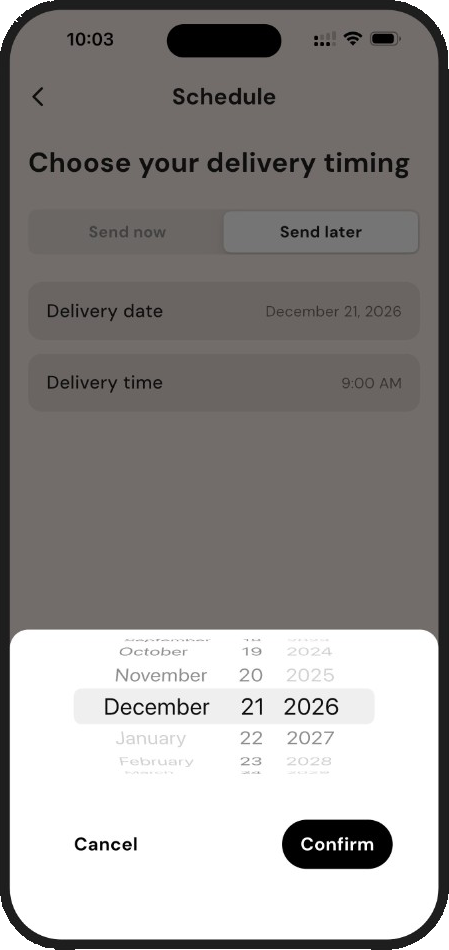 Schedule delivery screen